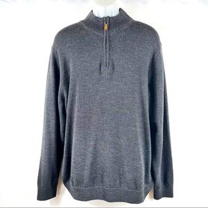 Raffaello‎ Italia Men XL 100% Marino Wool Gray 1/4 Quarter Zip Pullover Sweater
